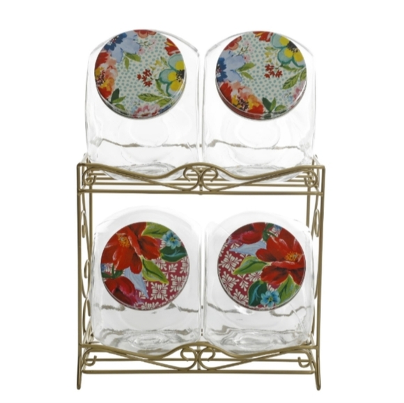 ❤️ Rare Pre-loved Floral Medley Glass Jars with Metal Rack - Picture 8 of 8